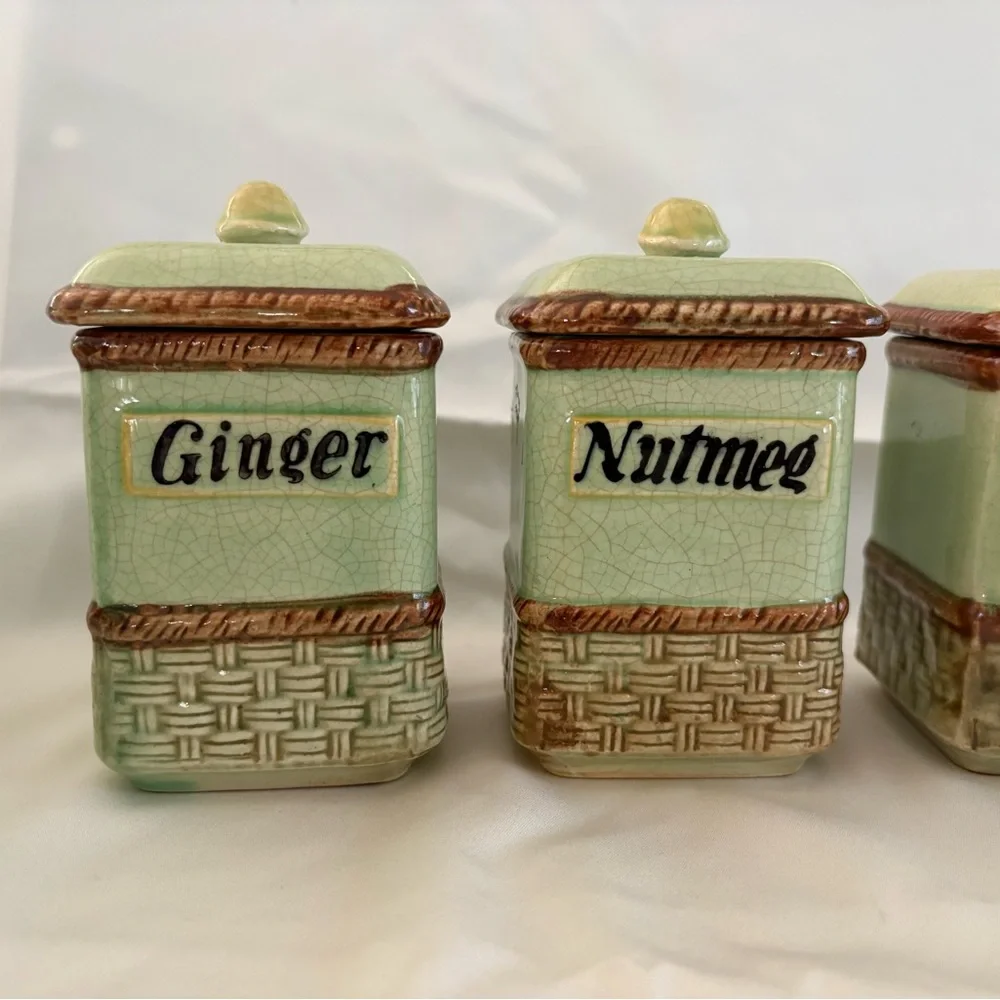 Vintage Japanese Green Ceramic Spice Canister Set - 4 Piece - Picture 2 of 10